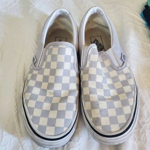 Vans White and Gray Checkered Slip-On Shoes